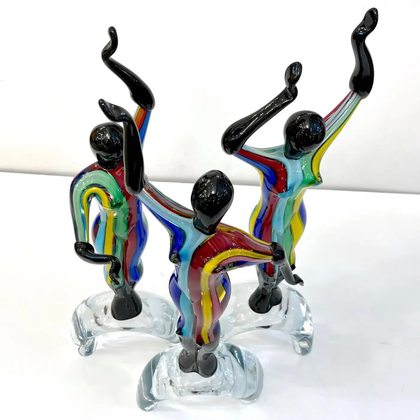 1980s Italian Colorful Murano Glass Set 3 Ballet Dancers for Cosulich Interiors
