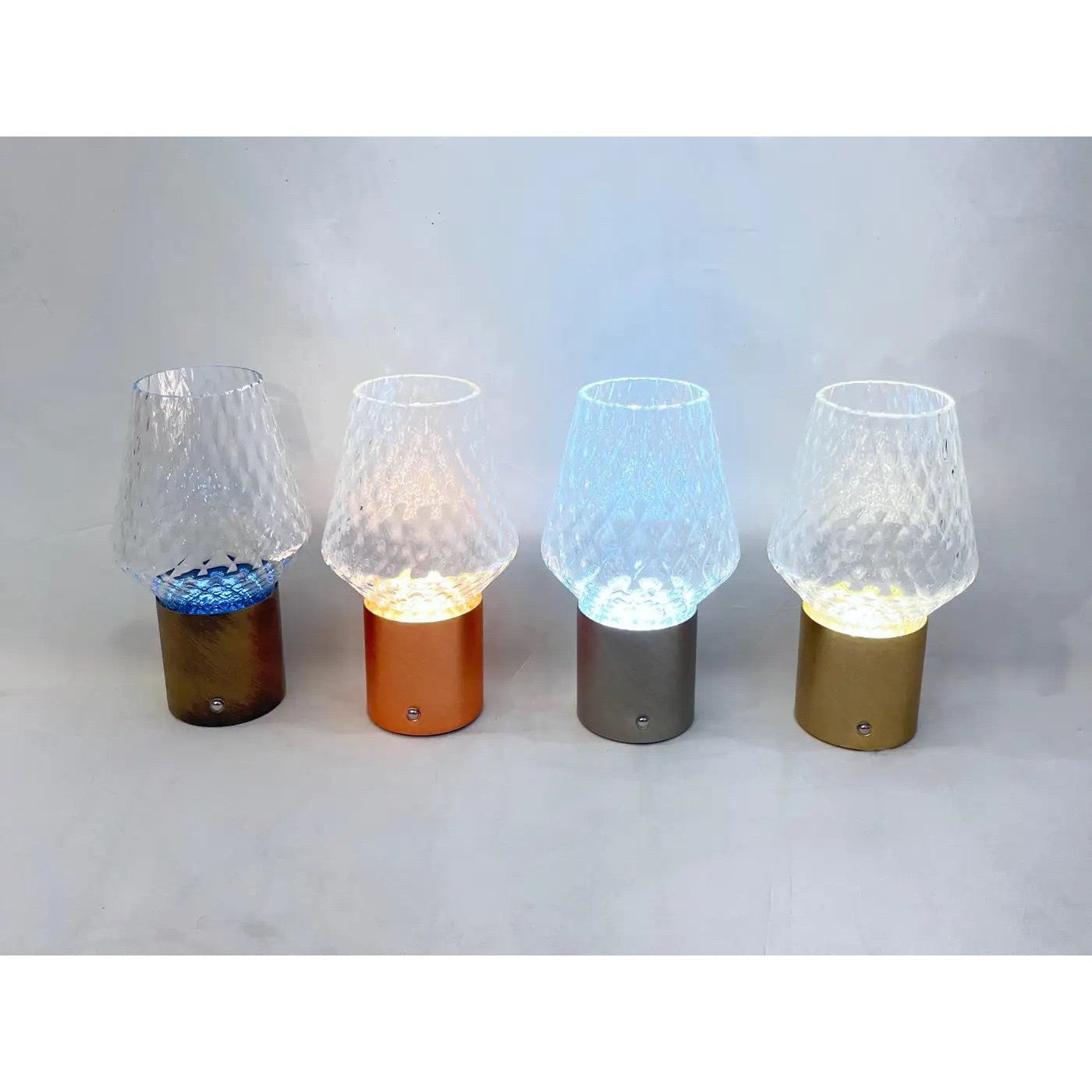 Italian Wireless Brushed Copper Crystal Glass Portable Cone Table Lamp/Lit Vase