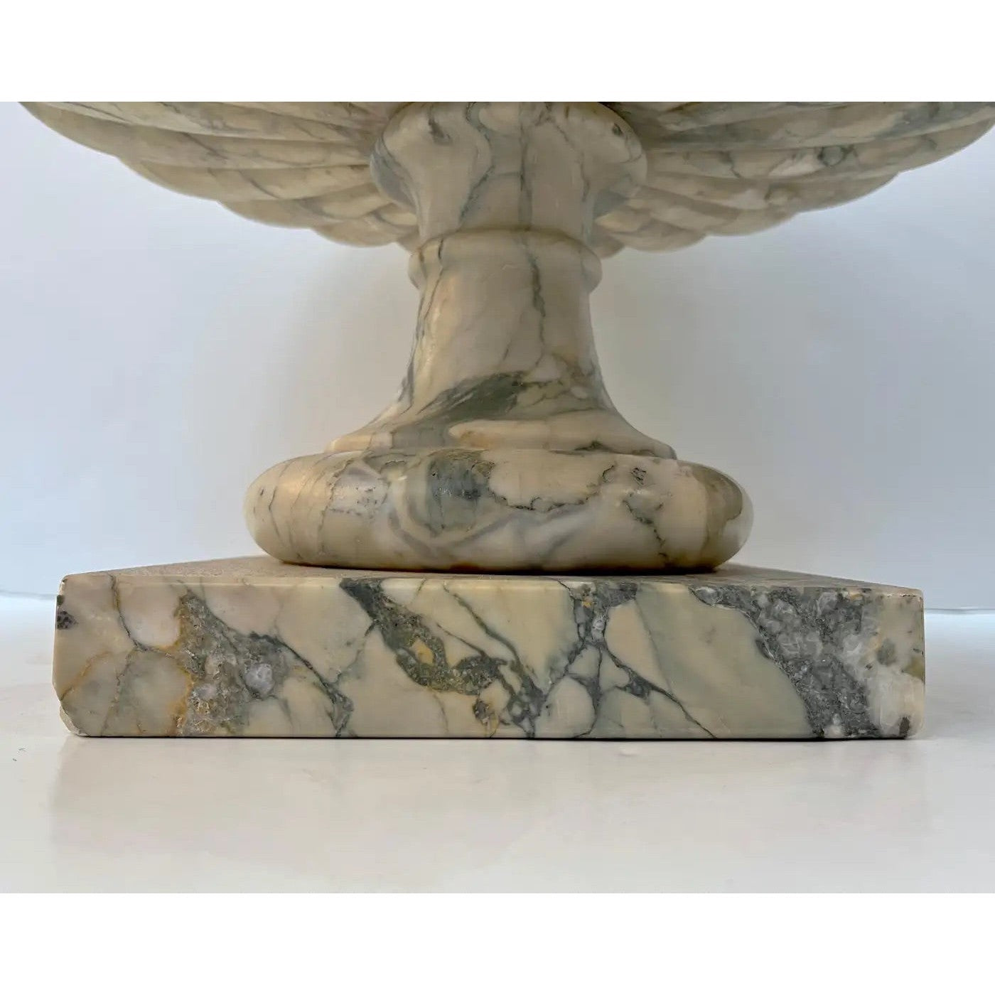 1960s Neoclassical Italian Carved Beige Marble Tazza Bowl with Green Pink Veins