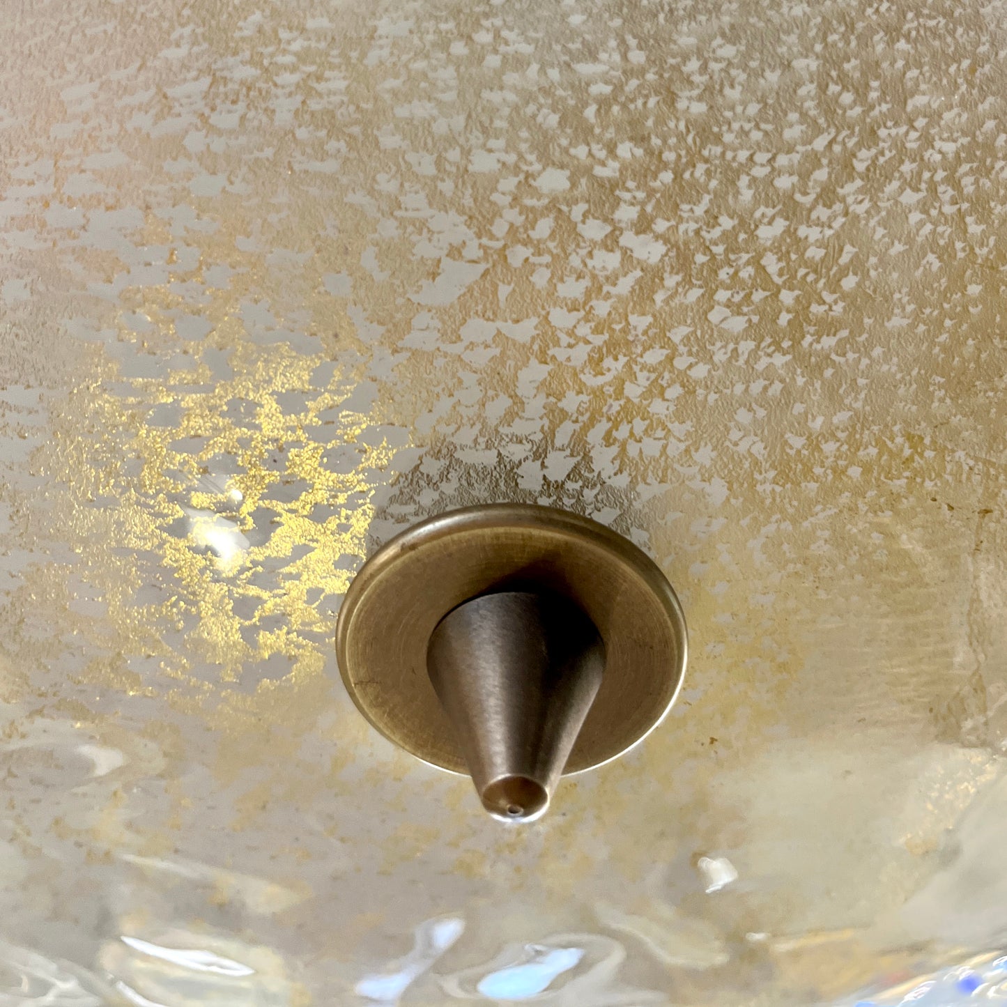 Italian Gold Frosted Crystal Murano Glass Bronze Round Flush Mount /Pendant