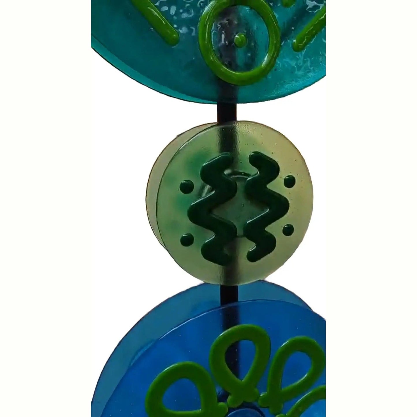 Contemporary Italian Round Green Blue Murano Glass Double Discs Totem Floor Lamp