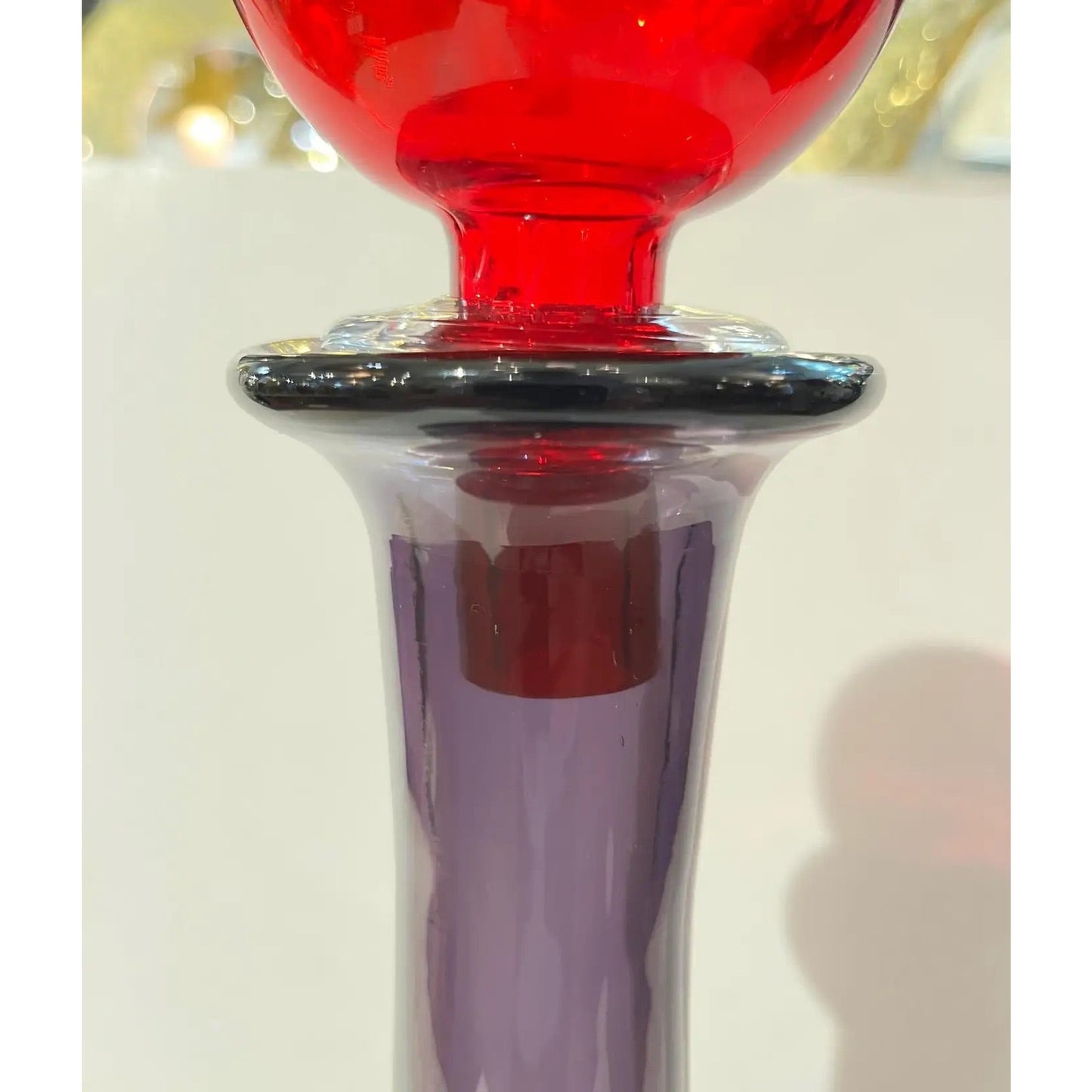 1980s Italian Bright Colorful Purple Ruby Red Murano Glass Tall Modern Bottle
