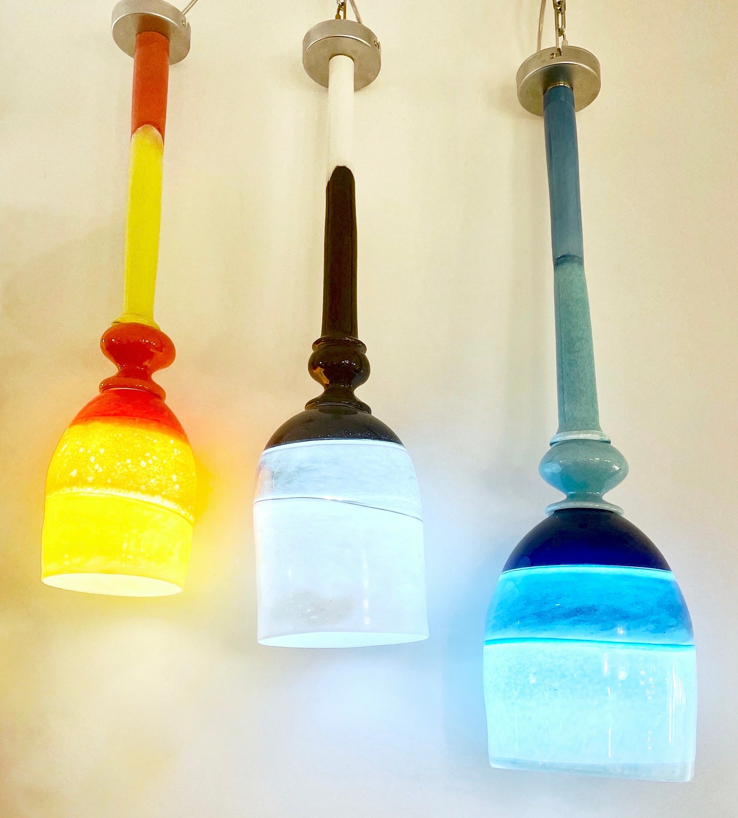 Contemporary Bespoke Italian Organic Yellow Orange Murano Glass Pendant Light