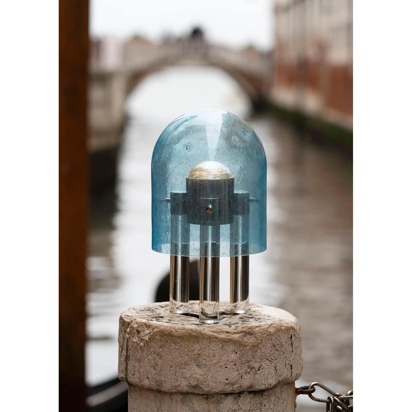 Wireless Italian Dimmable Sky Blue Murano Glass Space Age Nickel Table Lamp