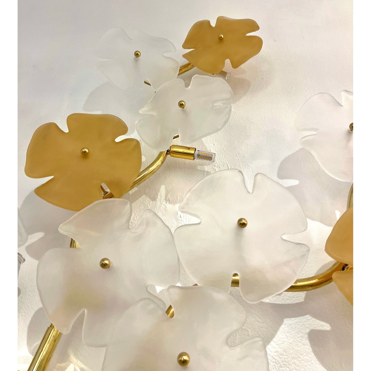 Italian Modern Satin White Gold Art Murano Glass Flower Sconce/Flush Mount Light