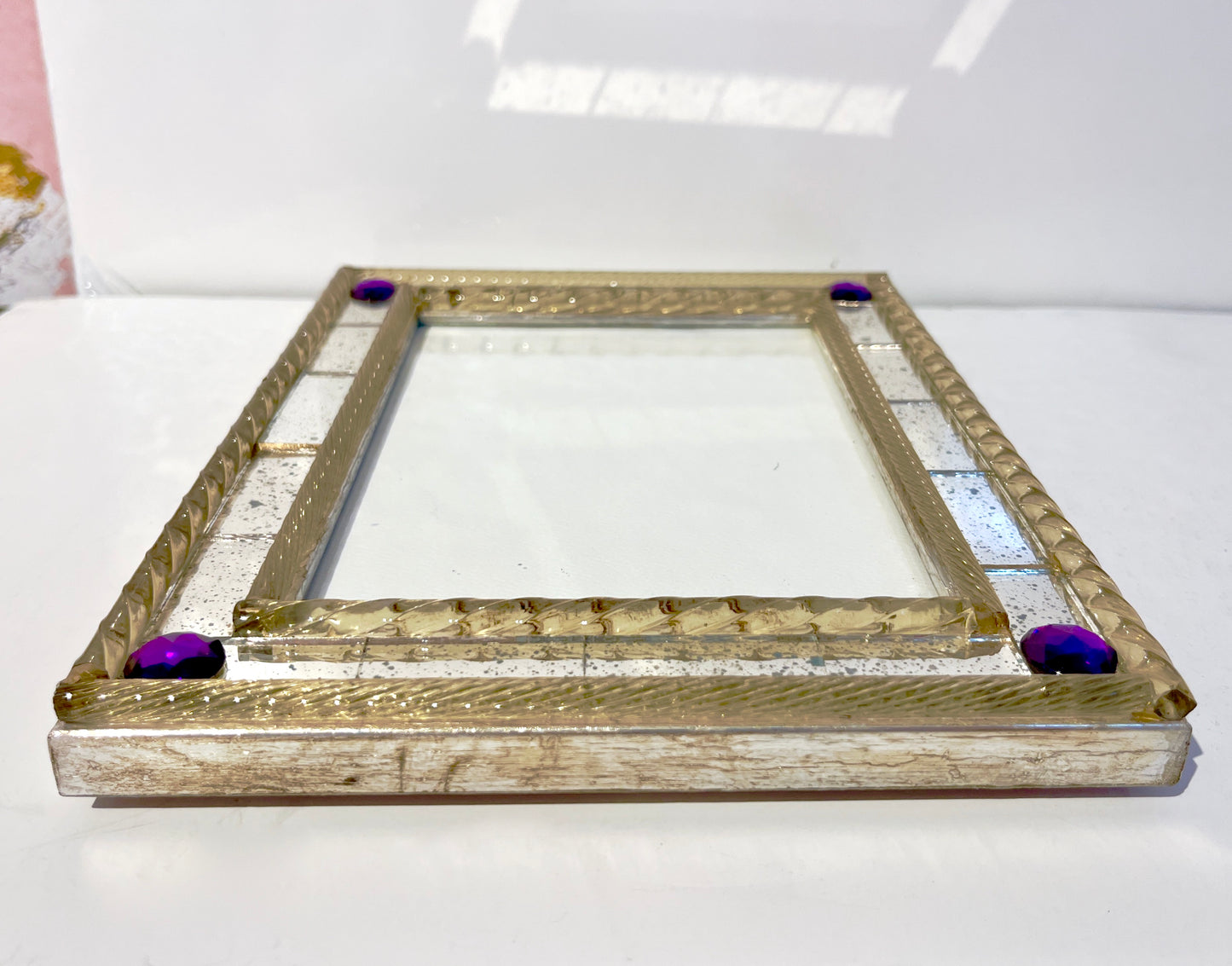 1960s Italian Vintage Mirror & Gold Twisted Murano Glass Silvered Photo Frame