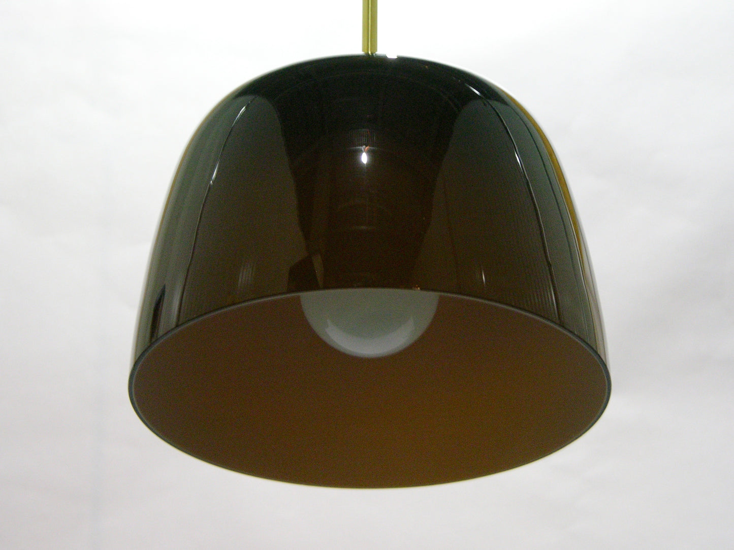 1970s Italian Minimalist Brass and Coffee Brown Murano Glass Pendant Light