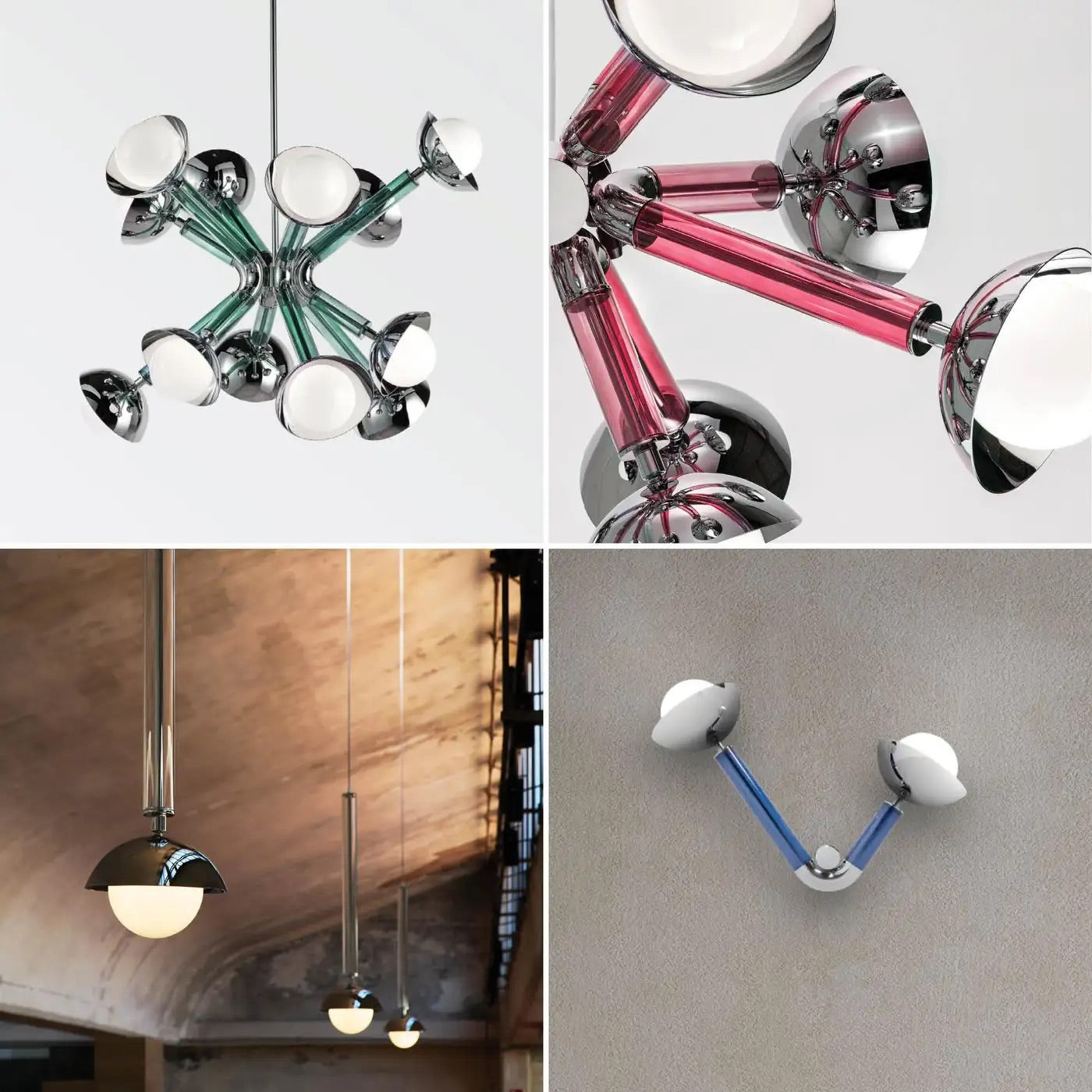 Contemporary Italian Purple Blue Glass Chrome 12-Light Modern Sputnik Chandelier