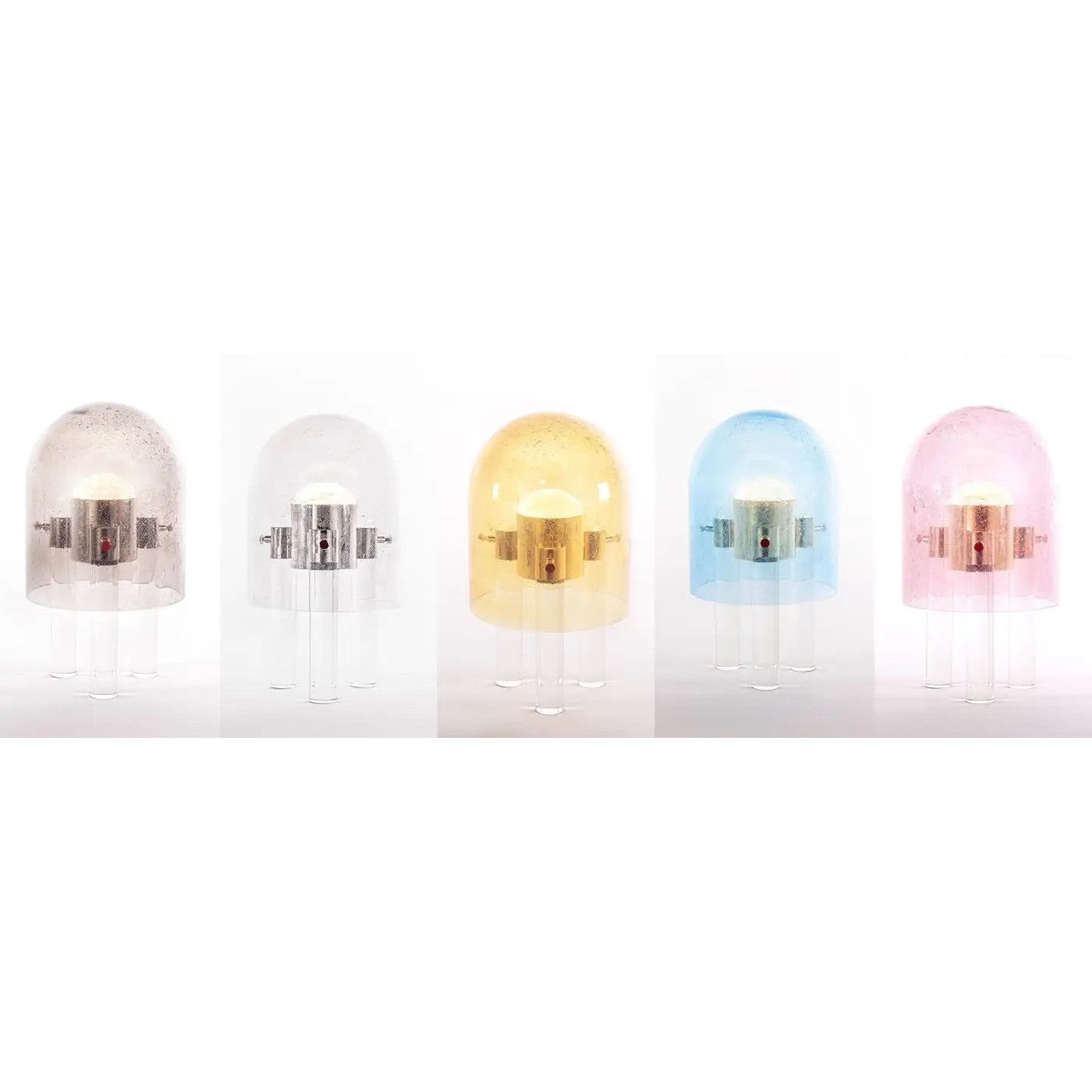 Wireless Italian Dimmable Pink Murano Glass Space Age Gold Brass Table Lamp