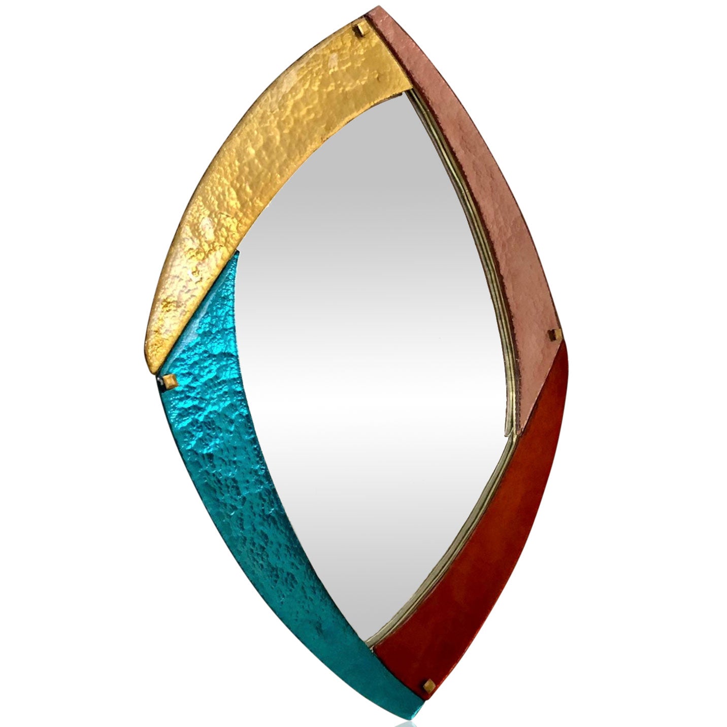 Bespoke Contemporary Italian Memphis Design Gold Turquoise Murano Glass Mirror