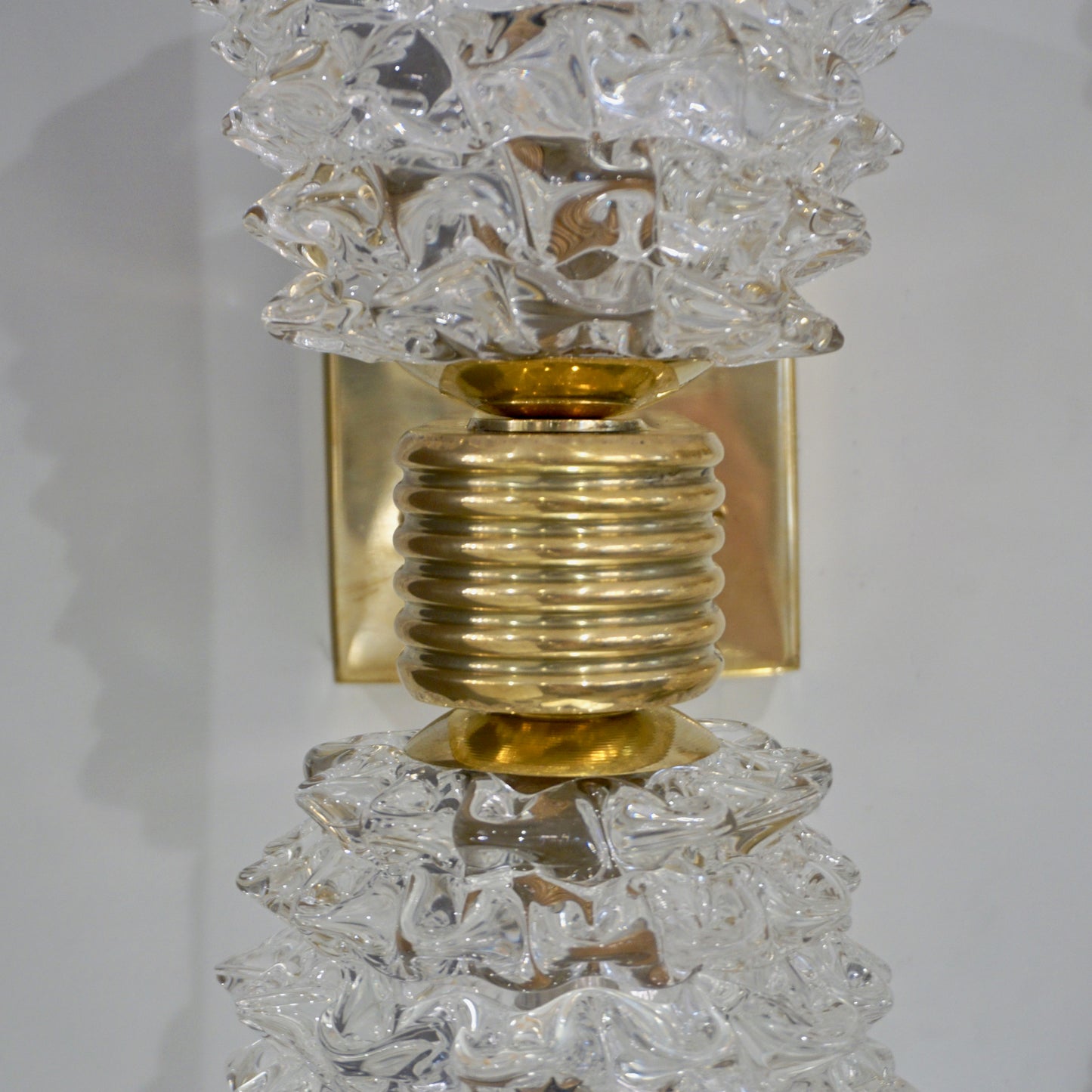 Contemporary Italian Rostrato Crystal Murano Glass & Brass Double-Lit Sconce