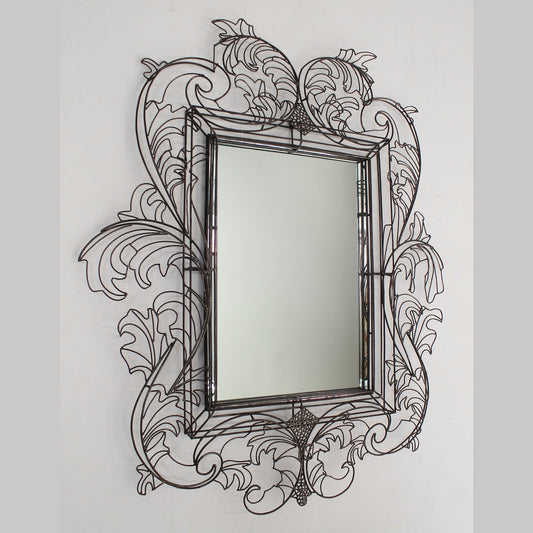 2000 Italian Modern Spazzapan Rococo Style Sculptural Black Metal Wire Mirror