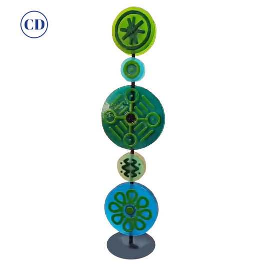 Contemporary Italian Round Green Blue Murano Glass Double Discs Totem Floor Lamp