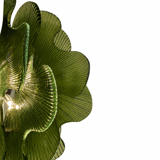 Modern Italian Wavy Olive Green Textured Murano Glass Satin Nickel Pendant/Chandelier