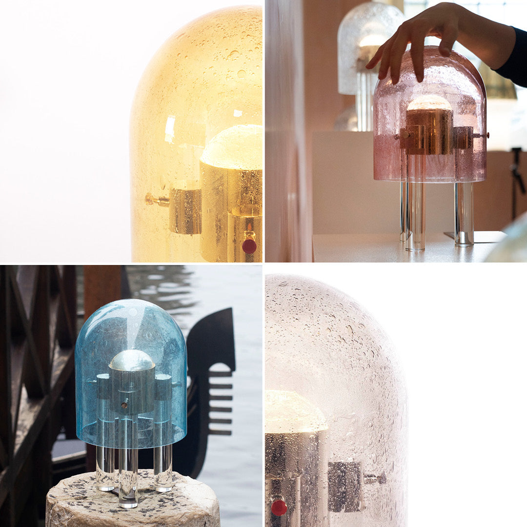 Wireless Italian Dimmable Smoked Murano Glass Space Age Nickel Portable Lamp