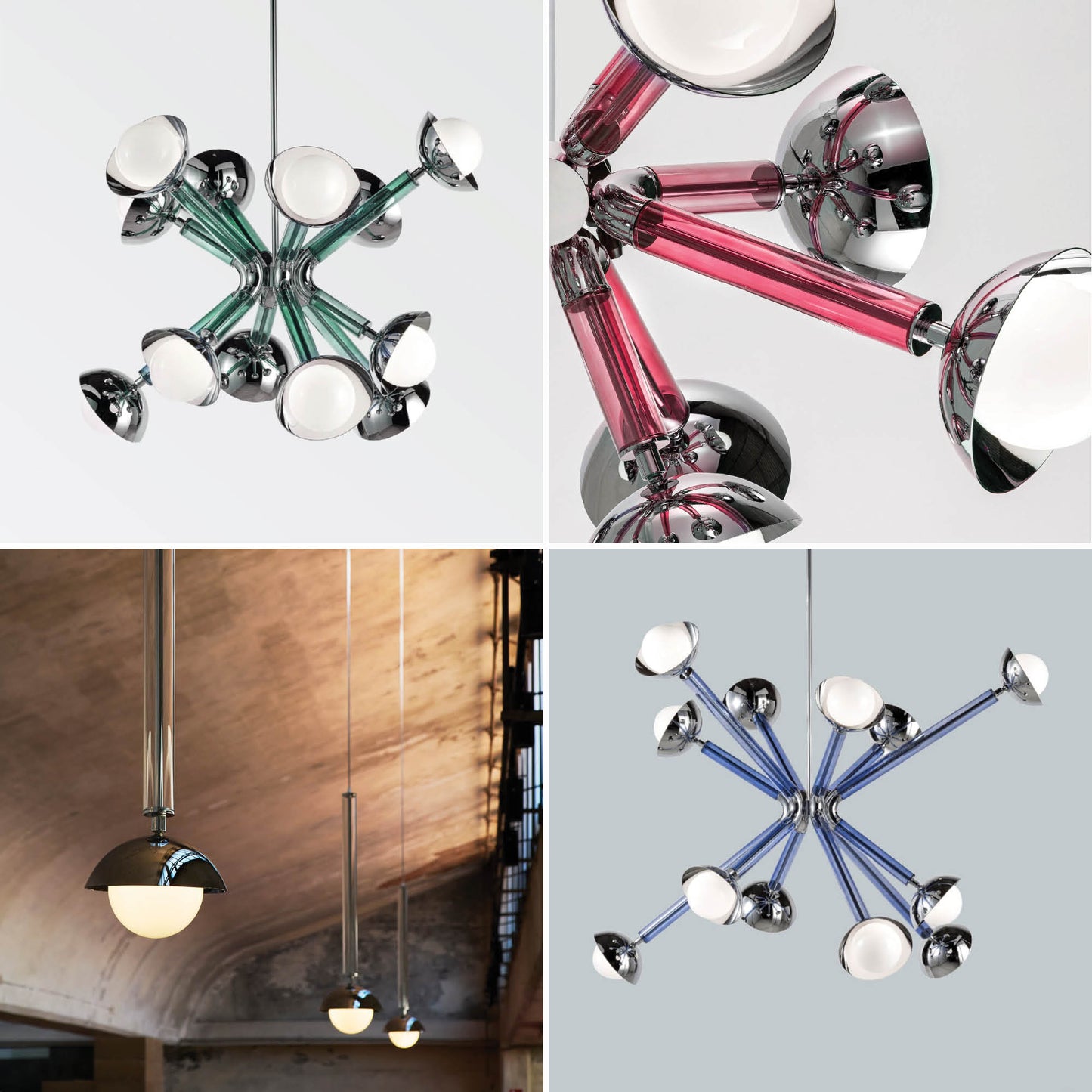 For Cosulich Interiors Italian Modern Purple Blue Glass 12-Light Nickel Sputnik