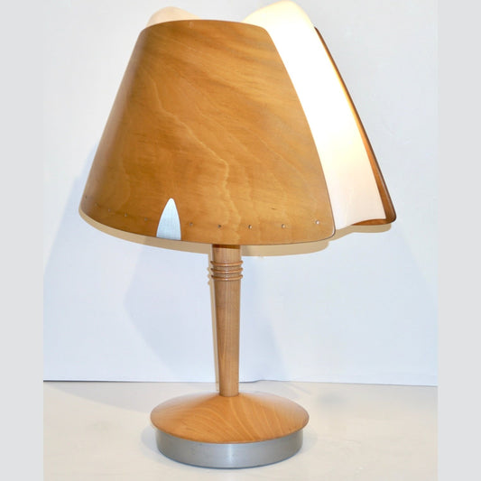 1970 French Pair of Birch Wood and Acrylic Table Lamp for Barcelona Hilton Hotel