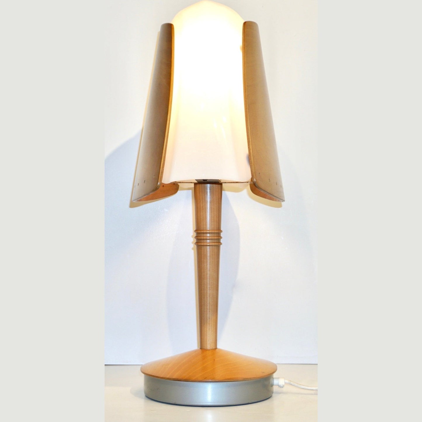 1970 French Pair of Birch Wood and Acrylic Table Lamp for Barcelona Hilton Hotel