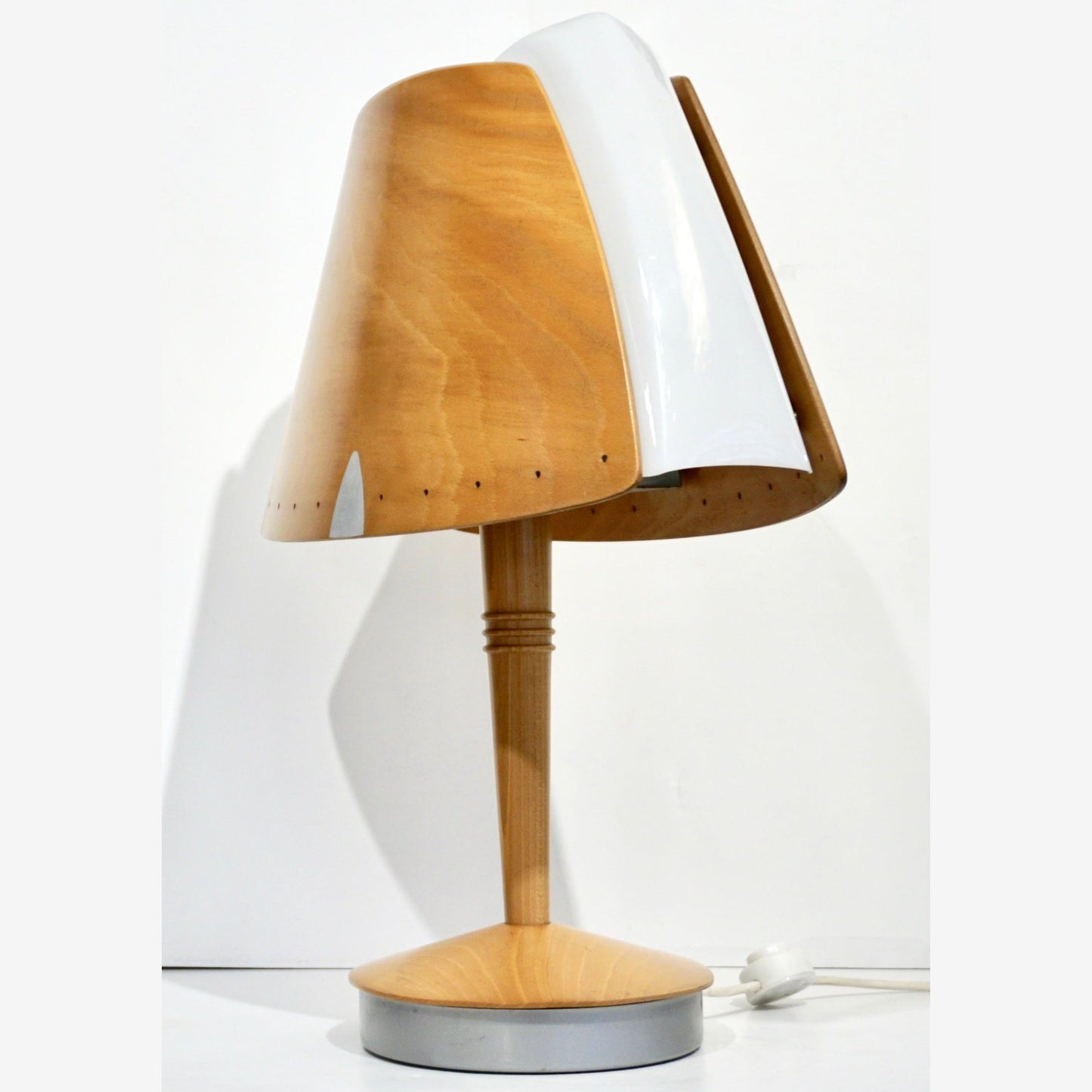 1970 French Pair of Birch Wood and Acrylic Table Lamp for Barcelona Hilton Hotel