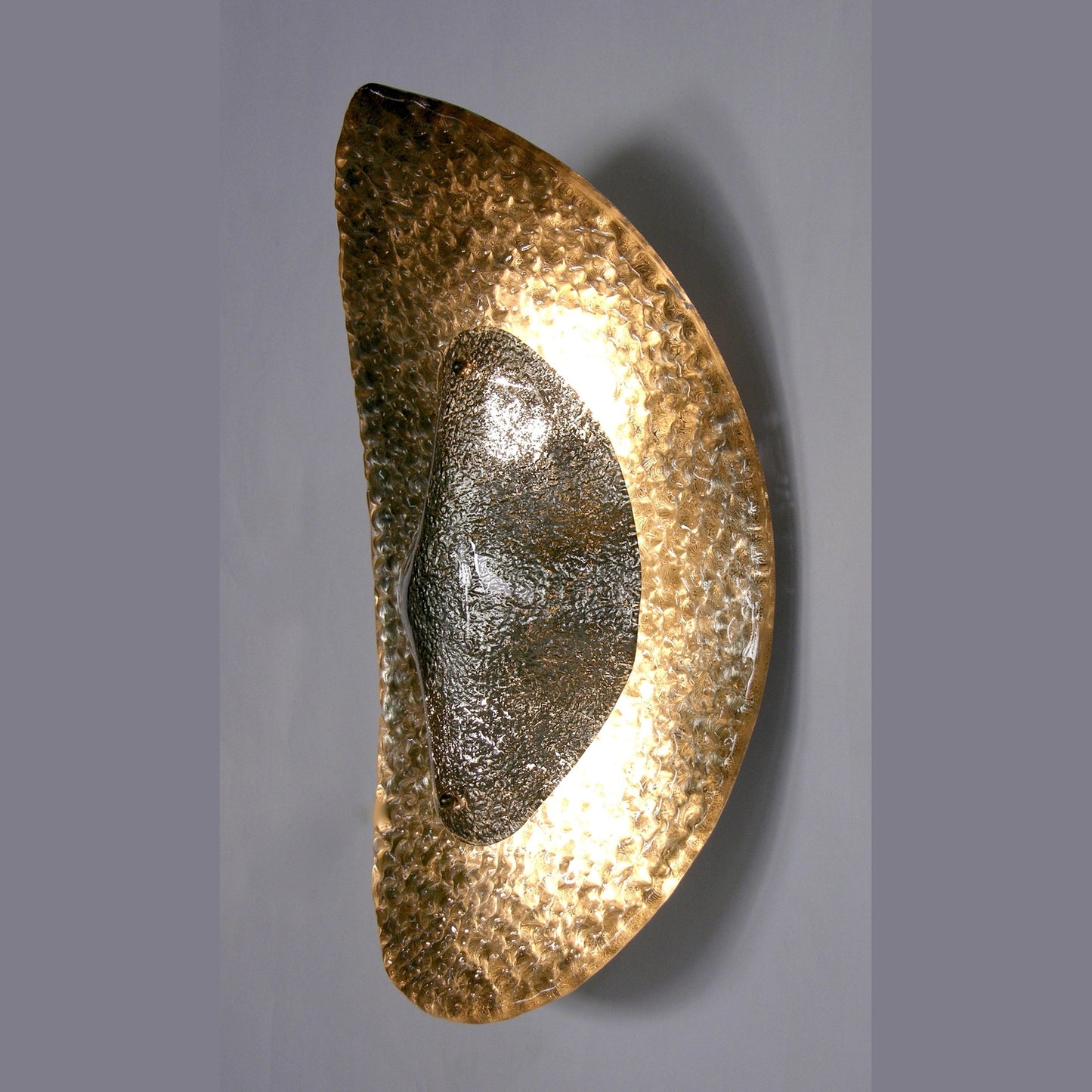 Modern Italian Silver Finish Lava Pattern Murano Glass Sculptural Concave Sconce