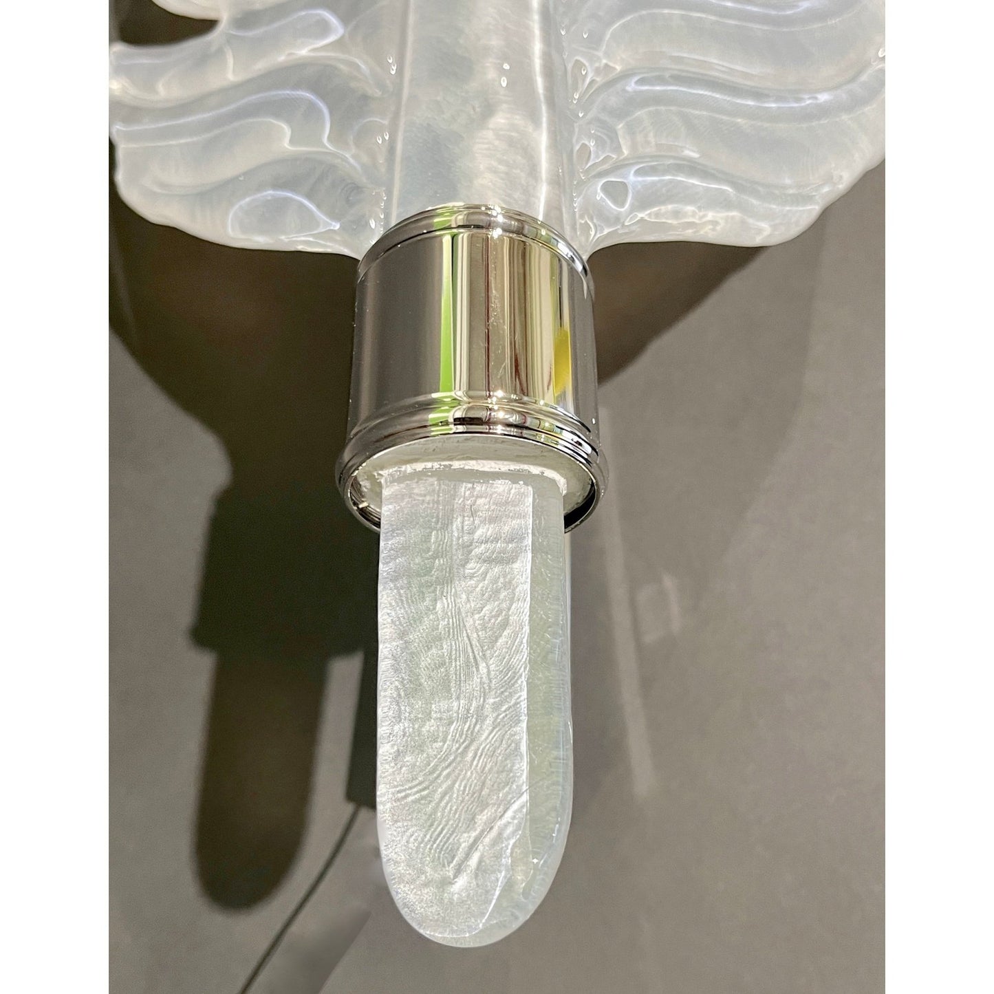 Contemporary Italian Art Deco Pair of White Murano Glass Nickel Leaf Sconces