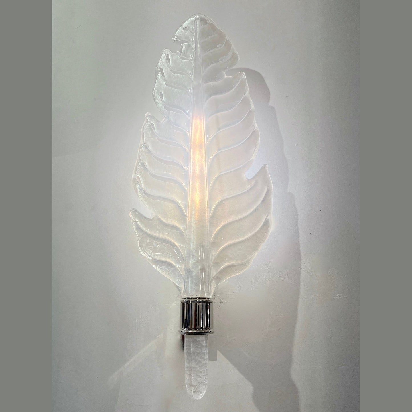 Contemporary Italian Art Deco Pair of White Murano Glass Nickel Leaf Sconces