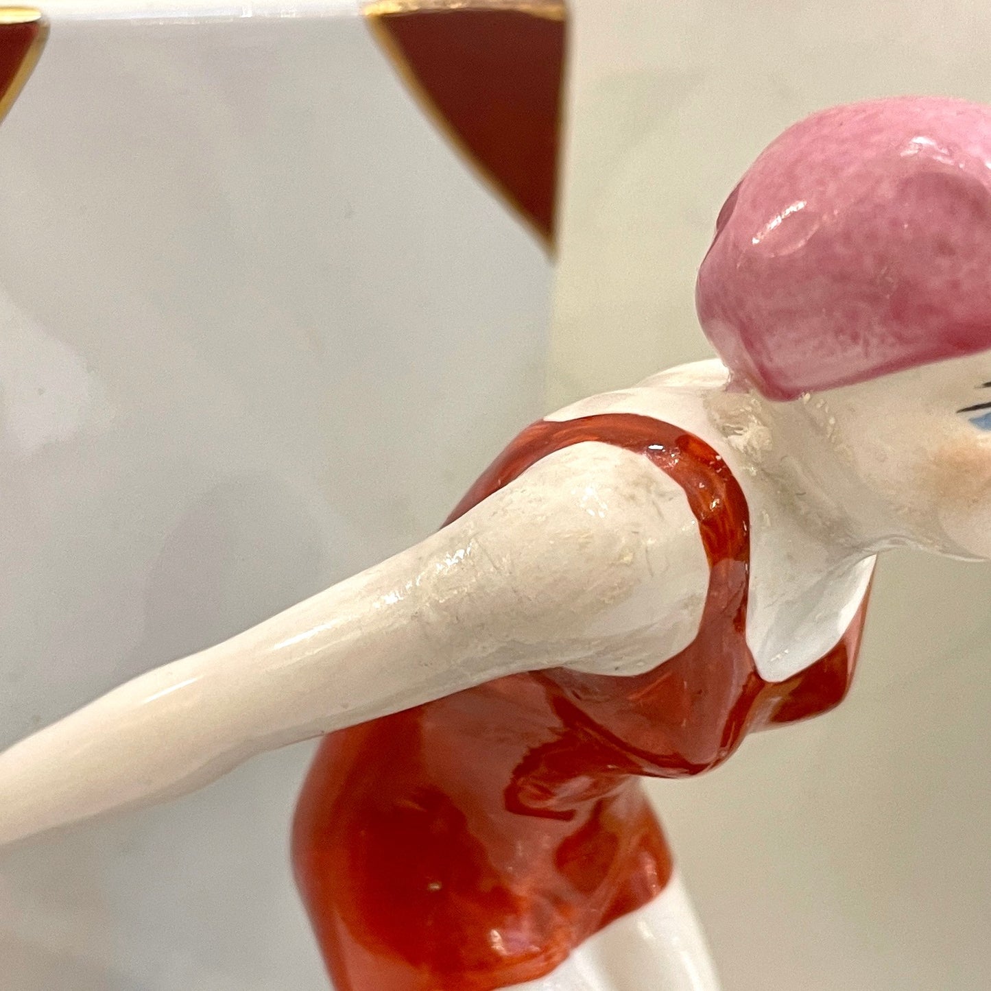 Italian 1930 Art Deco Ceramic Female Diving Figure in Red Bathing Suit Bookends