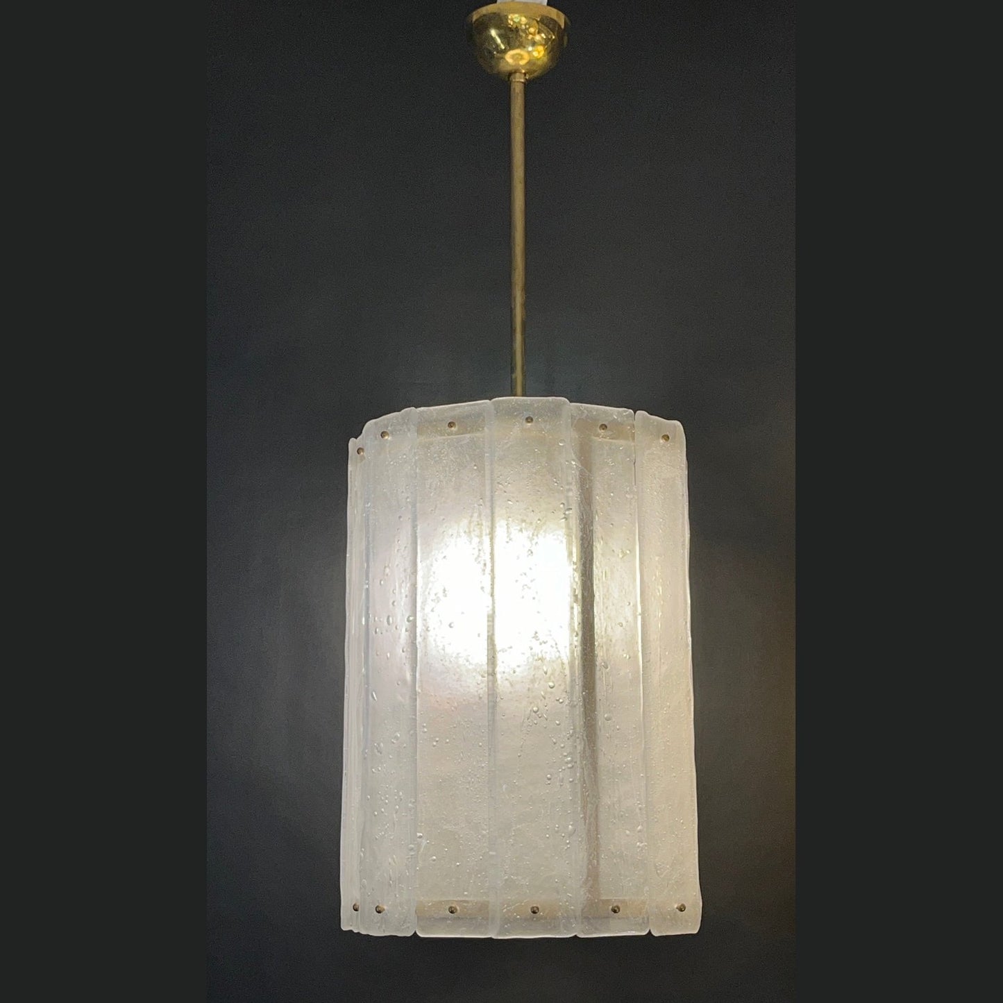 Bespoke Modern Art Deco Italian White Murano Glass Brass Lantern / Chandelier
