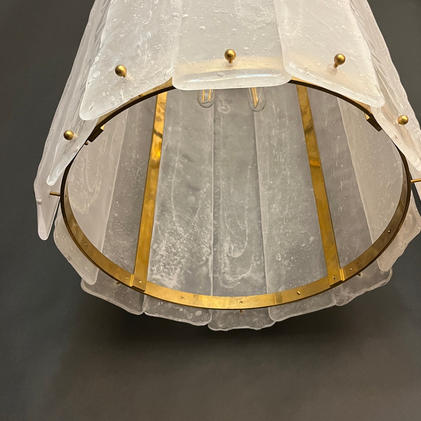 Bespoke Modern Art Deco Italian White Murano Glass Brass Lantern / Chandelier