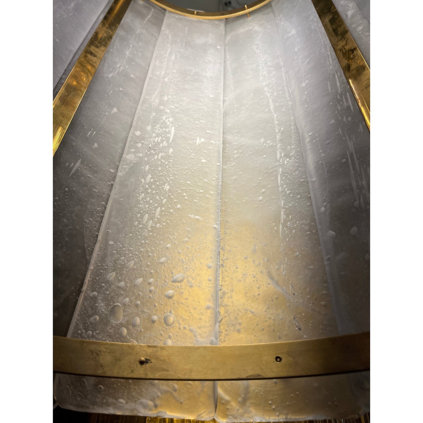 Bespoke Modern Art Deco Italian White Murano Glass Brass Lantern / Chandelier