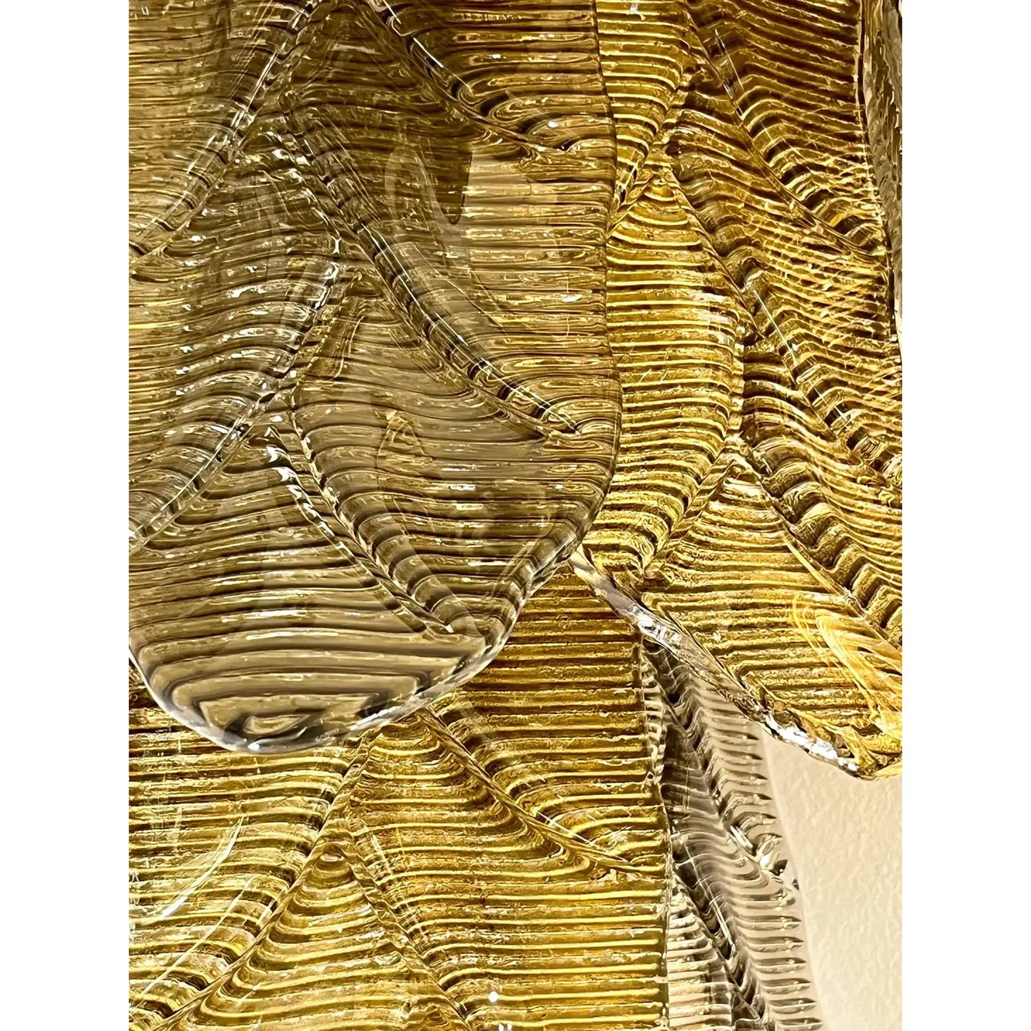 Contemporary Monumental Tall Cascading Smoked Gold Murano Glass Leaf Wall Lights