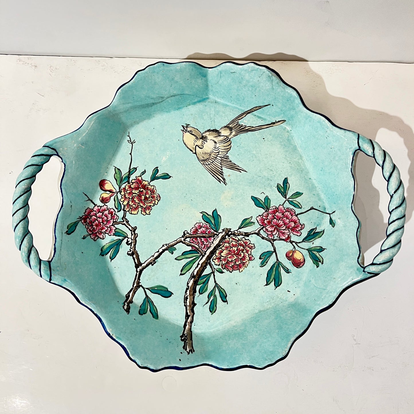 1871 Gien Antique French Asian Japanese Style Flower Decor Centerpiece Plate