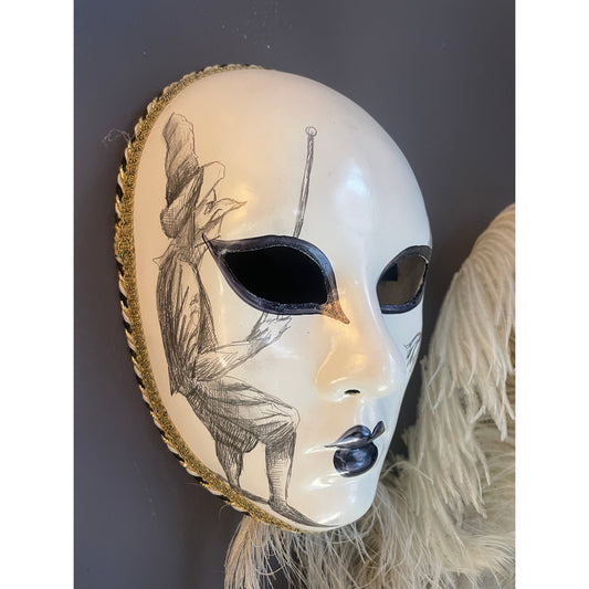 2000 Italian Venetian Handcrafted Pencil Black White Gold Modern Carnival Mask