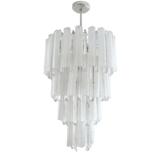 Venini 1960s Cylinder Crystal and White Murano Glass Round Chandelier on Nickel