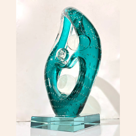 1970s Italian Teal Murano Glass "Embrace" Sculpture Attributed To Livio Seguso