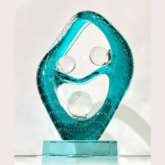 1970s Italian Teal Murano Glass "Embrace" Sculpture Attributed To Livio Seguso