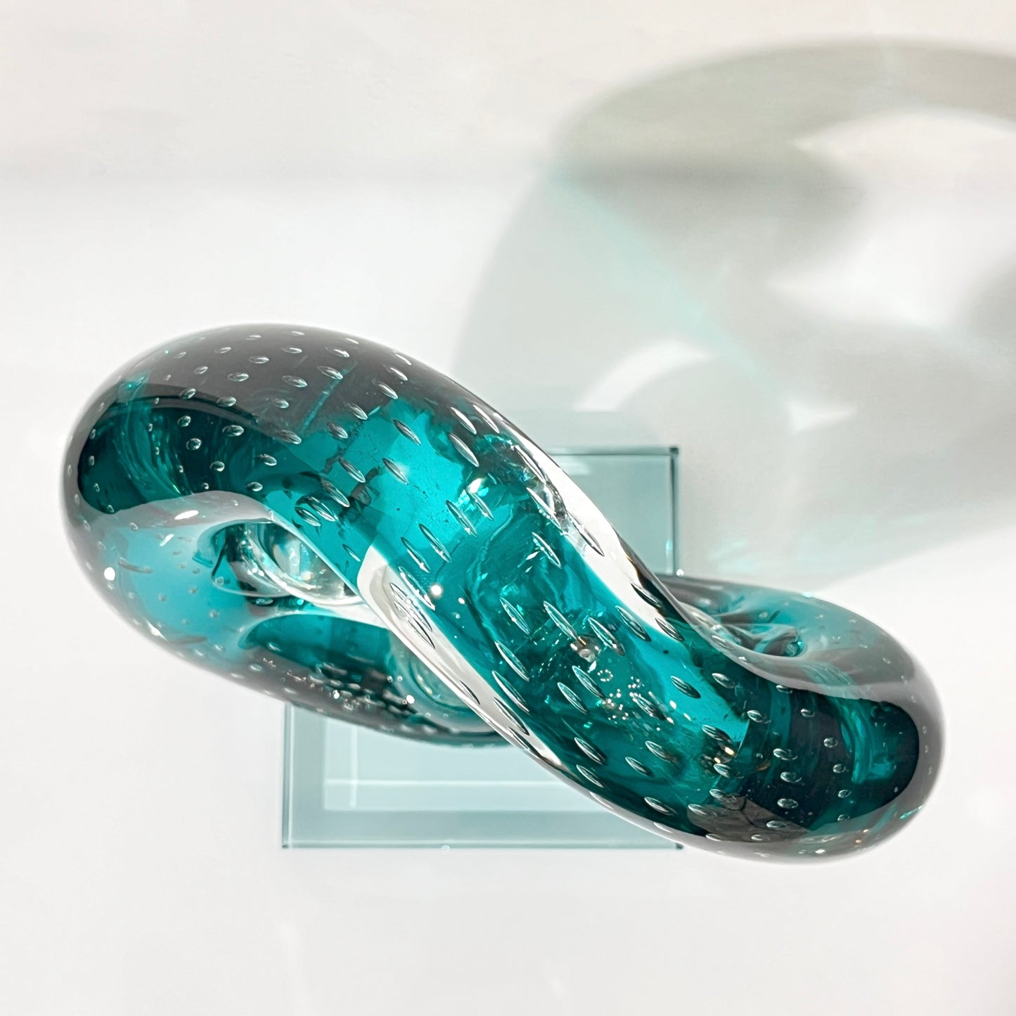 1970s Italian Teal Murano Glass "Embrace" Sculpture Attributed To Livio Seguso