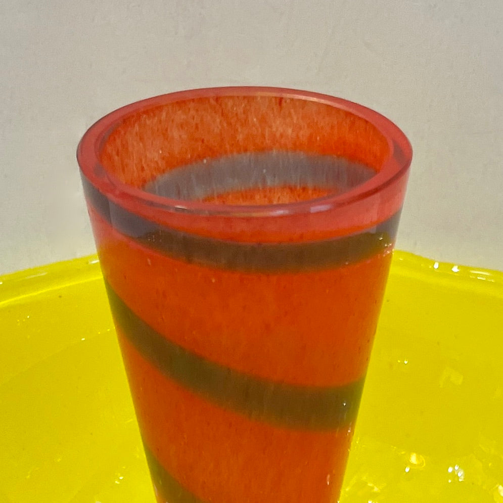 1990s Barovier Toso Yellow Red Murano Glass Multi Functional Bowl with Vase