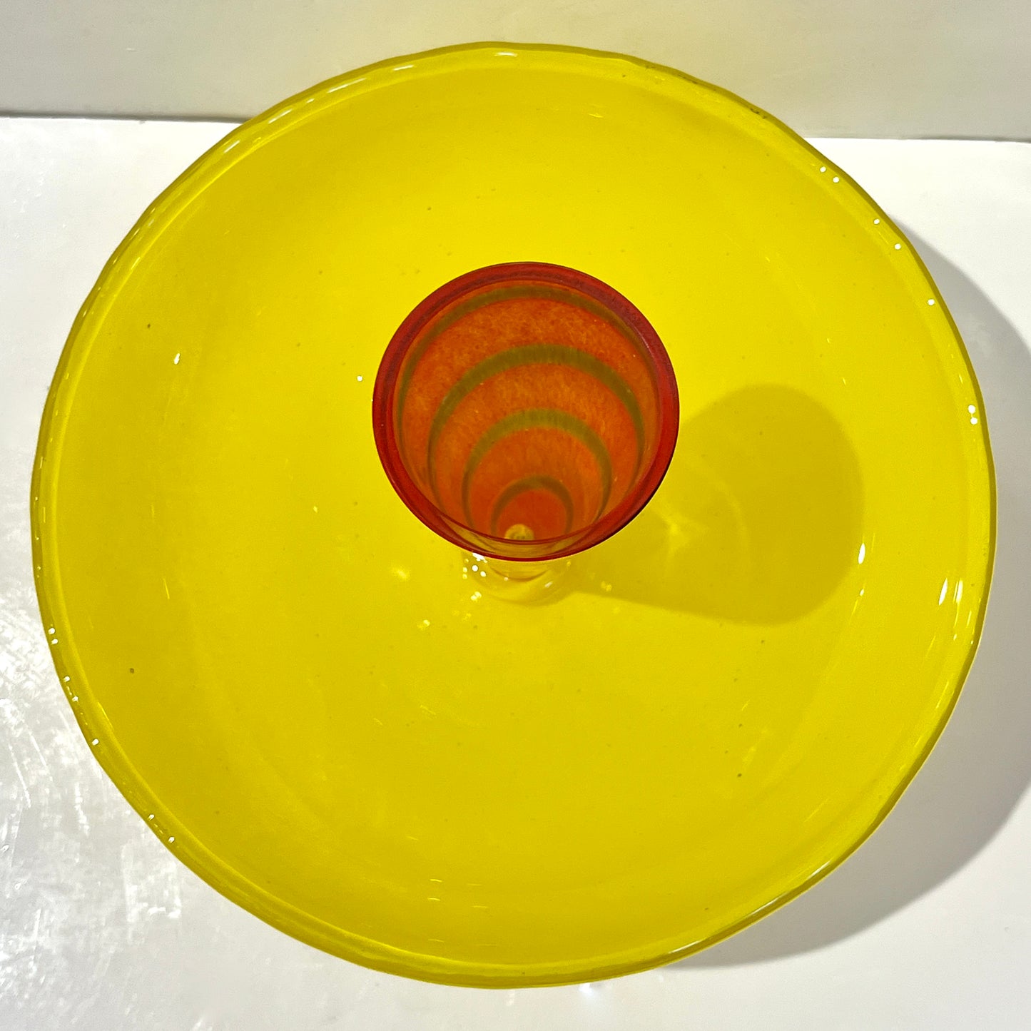 1990s Barovier Toso Yellow Red Murano Glass Multi Functional Bowl with Vase