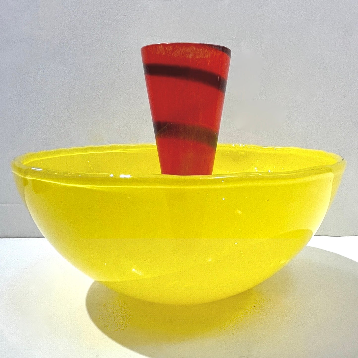1990s Barovier Toso Yellow Red Murano Glass Multi Functional Bowl with Vase