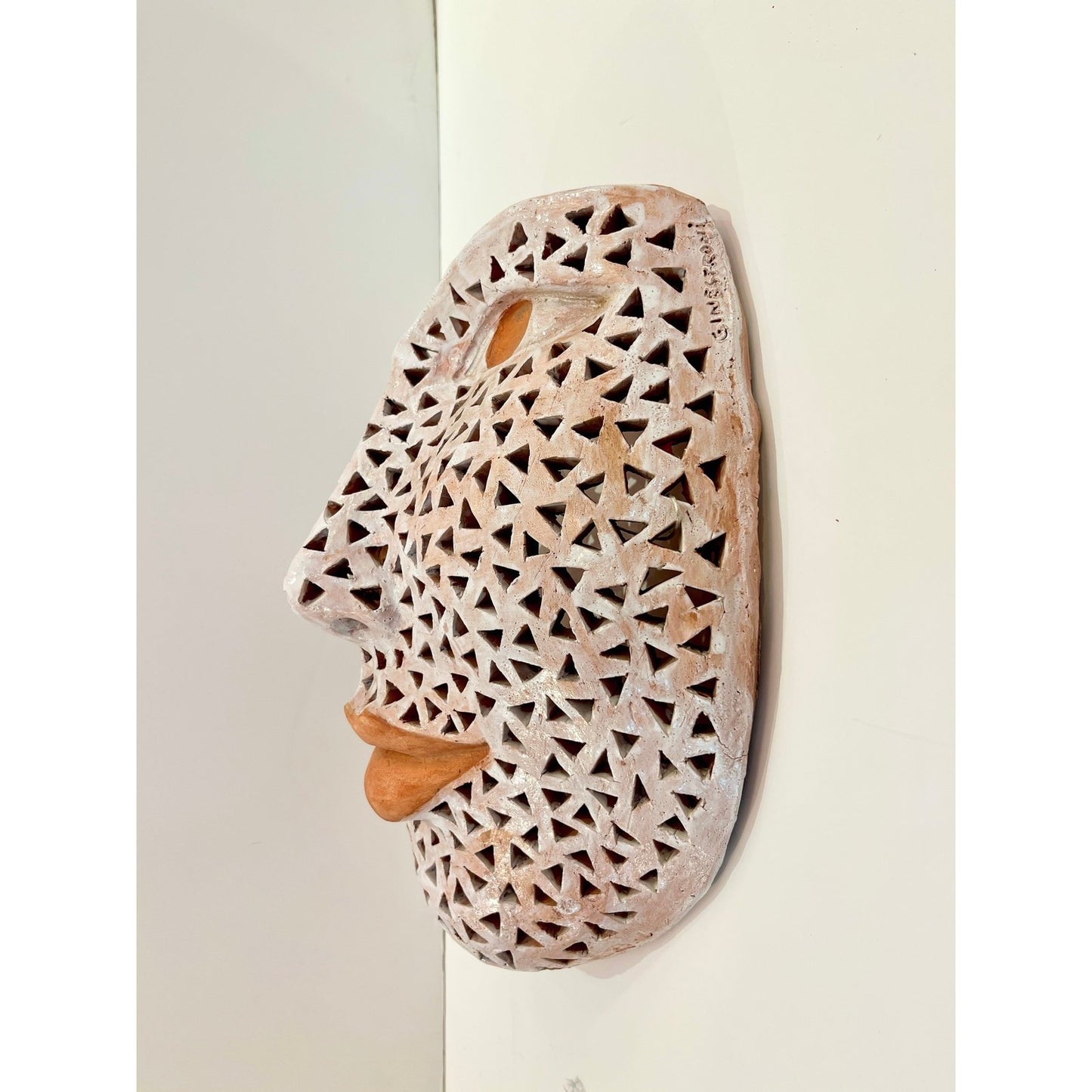 Italian Modern Perforated White Enameled Terracotta Wall Sculpture by Ginestroni