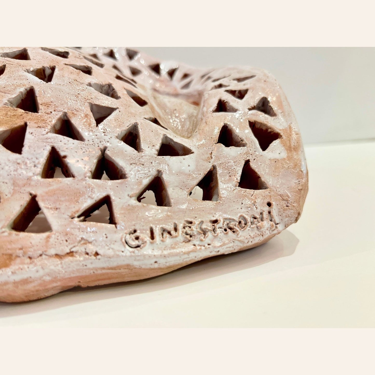 Italian Modern Perforated White Enameled Terracotta Wall Sculpture by Ginestroni