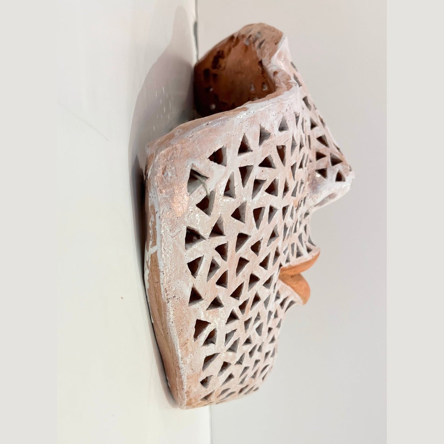 Italian Modern Perforated White Enameled Terracotta Wall Sculpture by Ginestroni