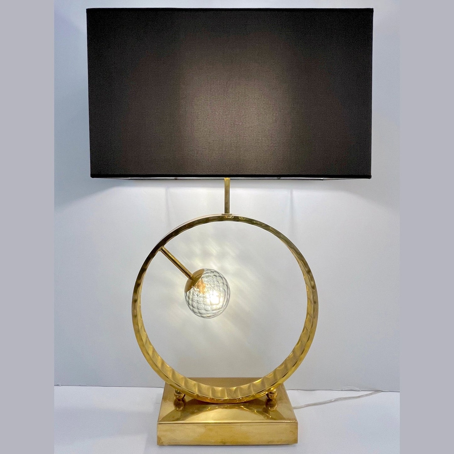 Contemporary Italian Monumental Pair of Brass & Smoked Murano Glass Table Lamps
