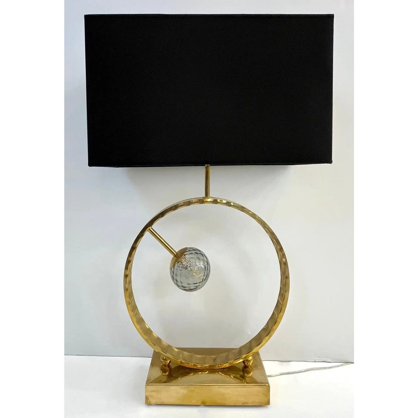 Contemporary Italian Monumental Pair of Brass & Smoked Murano Glass Table Lamps