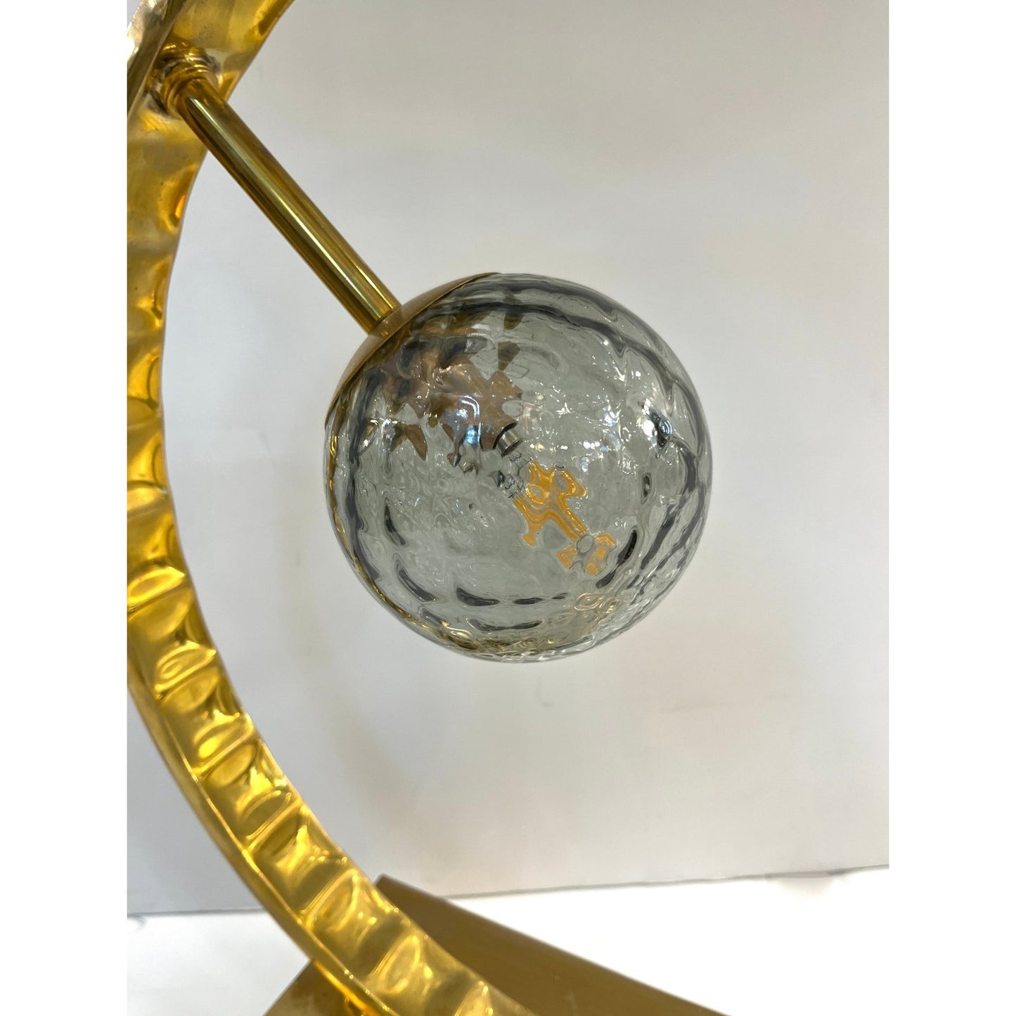 Organic Modern Italian Monumental Brass & Smoked Murano Glass Round Table Lamp