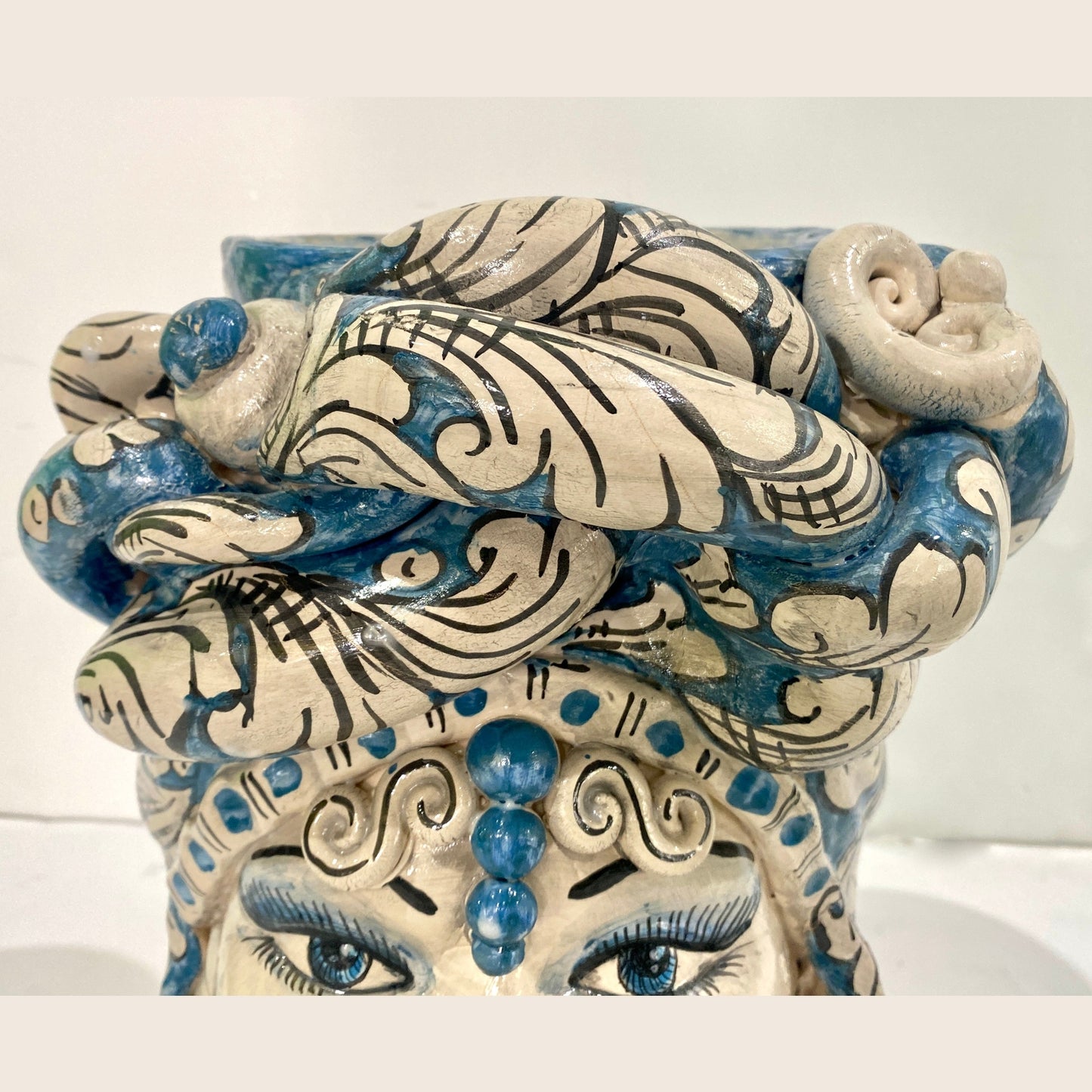 Vintage Italian Signed Black White Blue Moorish Man Woman Sculpture Head Vases
