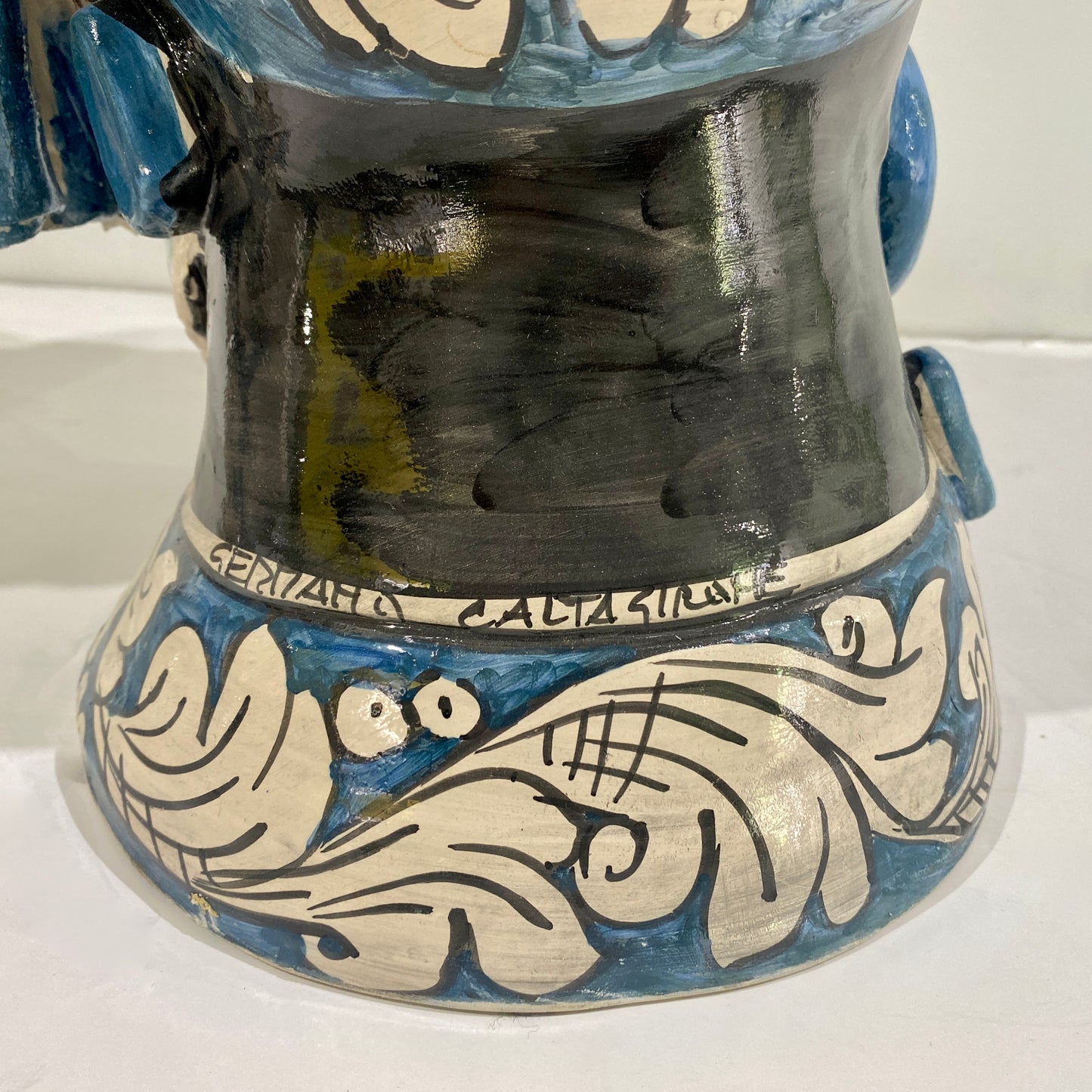 Vintage Italian Signed Black White Blue Moorish Man Woman Sculpture Head Vases