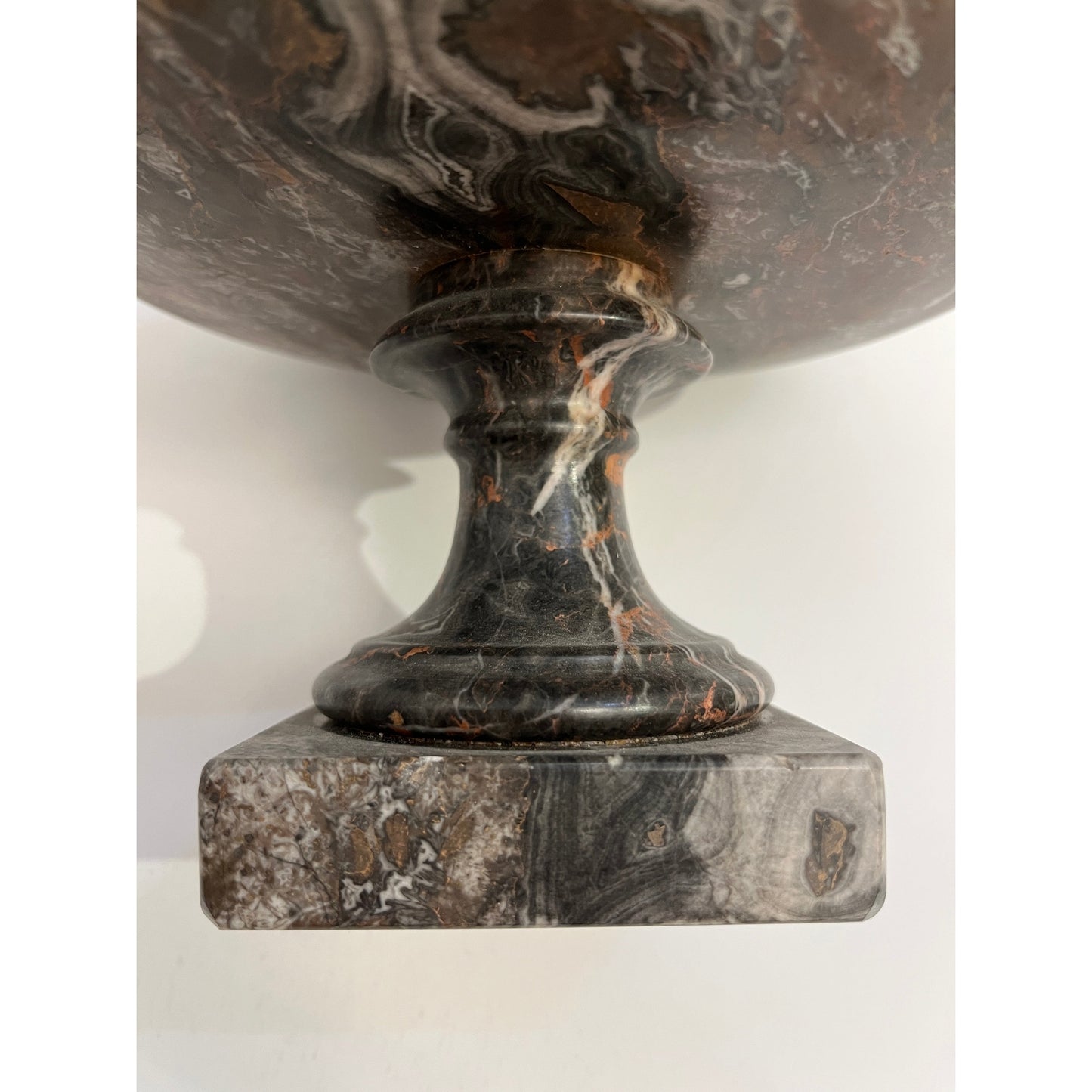 1930s Neoclassical Italian Carved Brown White Black Breccia Marble Bowl
