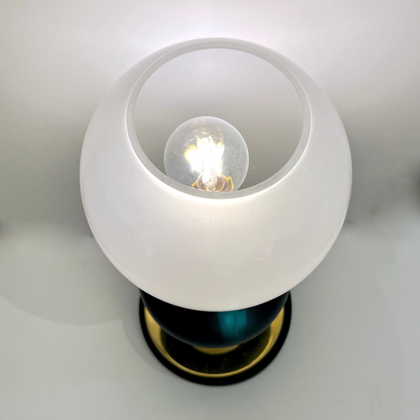 1980s Vintage Italian Pair of Frosted White Matte Black Glass Sphere Table Lamps